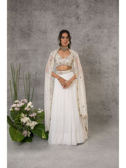 Pritika Vora - White Multi-Coloured Lehenga with Blouse & Dupatta (Set of 3)