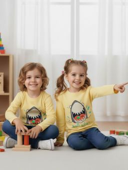 Oh Rare - Unisex Yellow Full Sleeves Animal Print T-Shirt