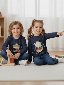 Oh Rare - Unisex Navy Blue Full Sleeves Animal Print T-Shirt