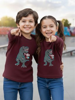 Oh Rare - Unisex Wine Full Sleeves Dinosaur Print T-Shirt