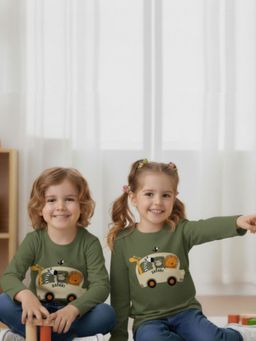 Oh Rare - Unisex Army Green Full Sleeves Animal Print T-Shirt