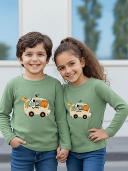 Oh Rare - Unisex Jade Green Full Sleeves Animal Print T-Shirt