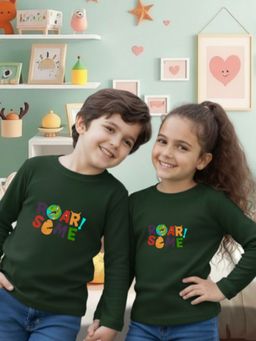 Oh Rare - Unisex Dark Green Full Sleeves Typography Print T-Shirt