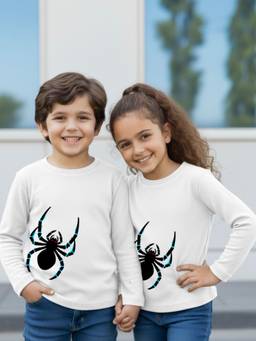 Oh Rare - Unisex White Full Sleeves Spider Print T-Shirt