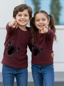 Oh Rare - Unisex Wine Full Sleeves Spider Print T-Shirt