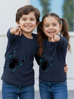 Oh Rare - Unisex Navy Blue Full Sleeves Spider Print T-Shirt