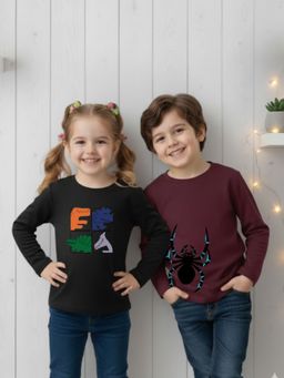 Oh Rare - Unisex Multicolor Full Sleeves Graphic Print T-shirt (Pack of 2)
