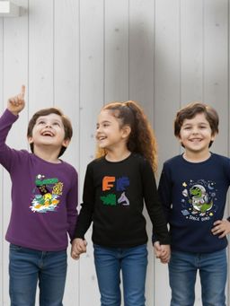 Oh Rare - Unisex Multicolor Full Sleeves Graphic Print T-shirt Pack of 3 (Pack of 3)
