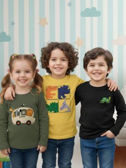 Oh Rare - Unisex Multicolor Full Sleeves Graphic Print T-shirt Pack of 3 (Pack of 3)