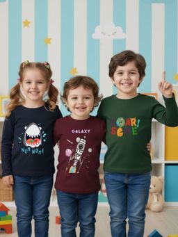 Oh Rare - Unisex Multicolor Full Sleeves Graphic Print T-shirt Pack of 3 (Pack of 3)