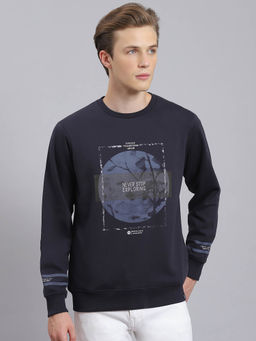 Monte Carlo - Navy Blue Print Crew Neck Sweatshirt