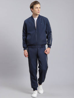 Monte Carlo - Navy Blue Solid Mandarin Collar Tracksuit