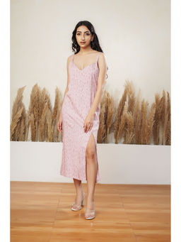 SALVIA SKY - Beige Abstract Printed Front Slit Dress