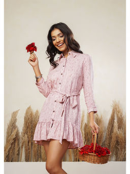 SALVIA SKY - Abstract Printed Bottom Frill Dress with Belt (Set of 2)