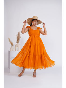 SALVIA SKY - Orange Georgette Tiered Midi Dress