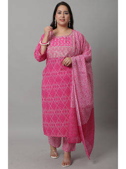 Rajnandini - Womens Cotton Embroidered Plus Size Kurta with Dupatta Pink & White (Set of 3)