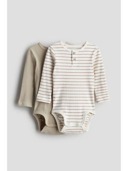 H&M - Boys Beige 2-pack Henley bodysuits