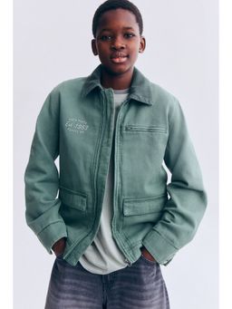 H&M - Boys Green Embroidered-motif twill jacket