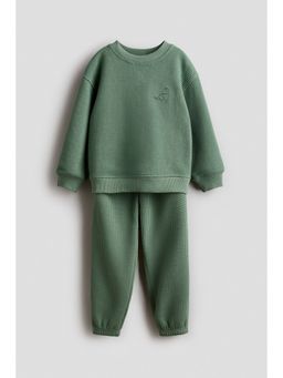 H&M - Boys Green 2-piece embroidered waffled set