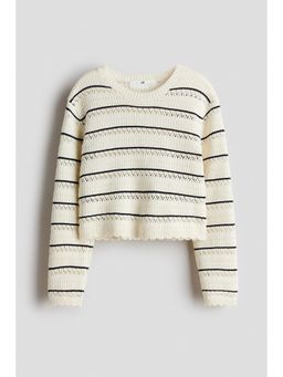 H&M - Girls White Pointelle-knit cotton jumper