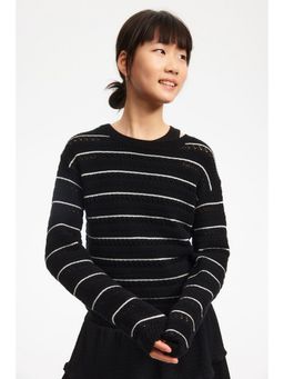 H&M - Girls Black Pointelle-knit cotton jumper