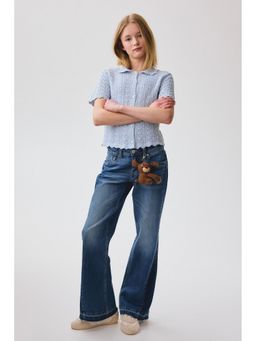 H&M - Girls Blue Crochet-look short-sleeved cardigan