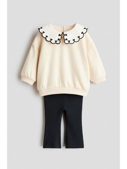 H&M - Girls Beige 2-piece sweatshirt and leggings set