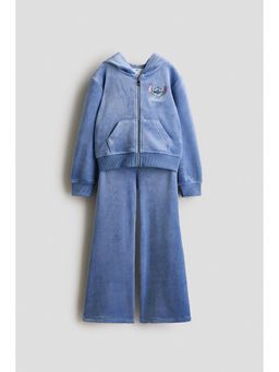 H&M - Girls Blue 2-piece embroidery-detail velour set