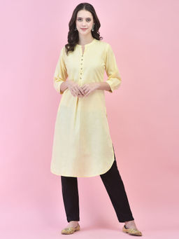 Shree - Women Cotton Yellow Solid Kurta