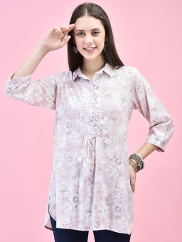 Shree - Women Liva Rayon Lilac Floral Print Tunic