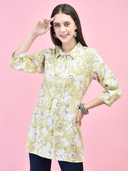Shree - Women Liva Rayon Green Floral Print Tunic