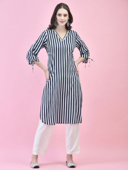 Shree - Women Cotton Indigo Stripe Print Kurta