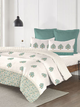 MYTRIDENT - Road To Jaipur Bedding Set, 1 Comforter, 1 Bedsheet & 2 Pillow Covers-Turquoise (King)