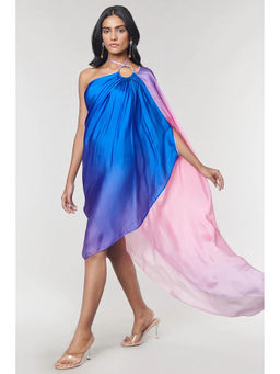 Wendell Rodricks - Blue Ombre Printed Ring Dress with Inner (Set of 2)