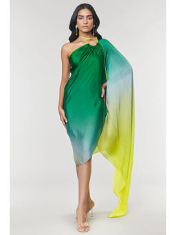Wendell Rodricks - Green Ombre Printed Ring Dress with Inner (Set of 2)