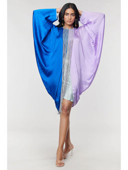 Wendell Rodricks - Blue Half N Half Fringe Yoke Dress with Inner (Set of 2)