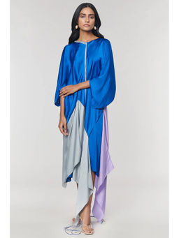 Wendell Rodricks - Blue Colorblock Asymmetrical Dress with Inner (Set of 2)
