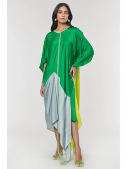 Wendell Rodricks - Green Colorblock Asymmetrical Dress with Inner (Set of 2)