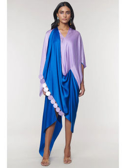 Wendell Rodricks - Blue Draped Sash Dress with Inner (Set of 2)
