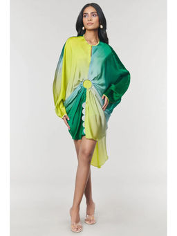 Wendell Rodricks - Green Ombre Printed Ring Dress with Inner (Set of 2)