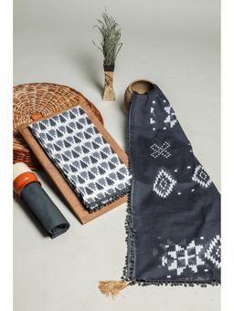 KISHORI - Ikat Print Cotton Unstitched Salwar Suit Dress Material 3 Piece Set -Grey