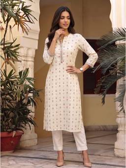 Rangita - Women Off White Floral Printed Kurta
