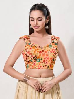VAMAS - THE DESIGNER BLOUSES - Women Peach Floral Sequined Work Padded Stitched Blouse