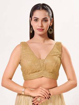 VAMAS - THE DESIGNER BLOUSES - Women Gold Embroidered Sequined Work Padded Stitched Blouse