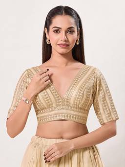 VAMAS - THE DESIGNER BLOUSES - Women Gold Embroidered Zari Work Padded Stitched Blouse