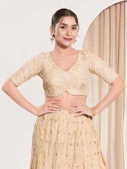 VAMAS - THE DESIGNER BLOUSES - Women Gold Floral Embroidered Padded Stitched Blouse