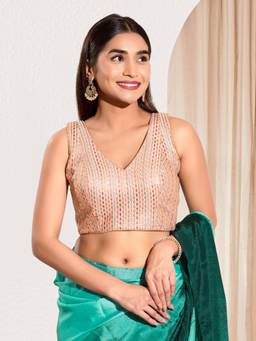 VAMAS - THE DESIGNER BLOUSES - Women Peach Embroidered Padded Stitched Blouse