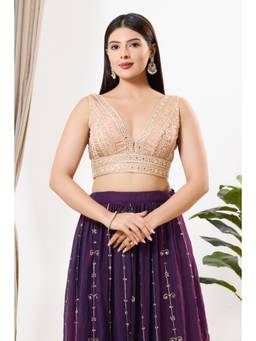 VAMAS - THE DESIGNER BLOUSES - Women Peach Sequined Work Mirror Work Padded Stitched Blouse