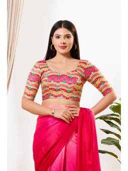 VAMAS - THE DESIGNER BLOUSES - Women Pink Floral Printed Padded Stitched Blouse