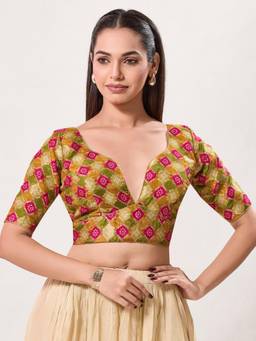 VAMAS - THE DESIGNER BLOUSES - Women Multi-Color Printed Bandhani Padded Stitched Blouse